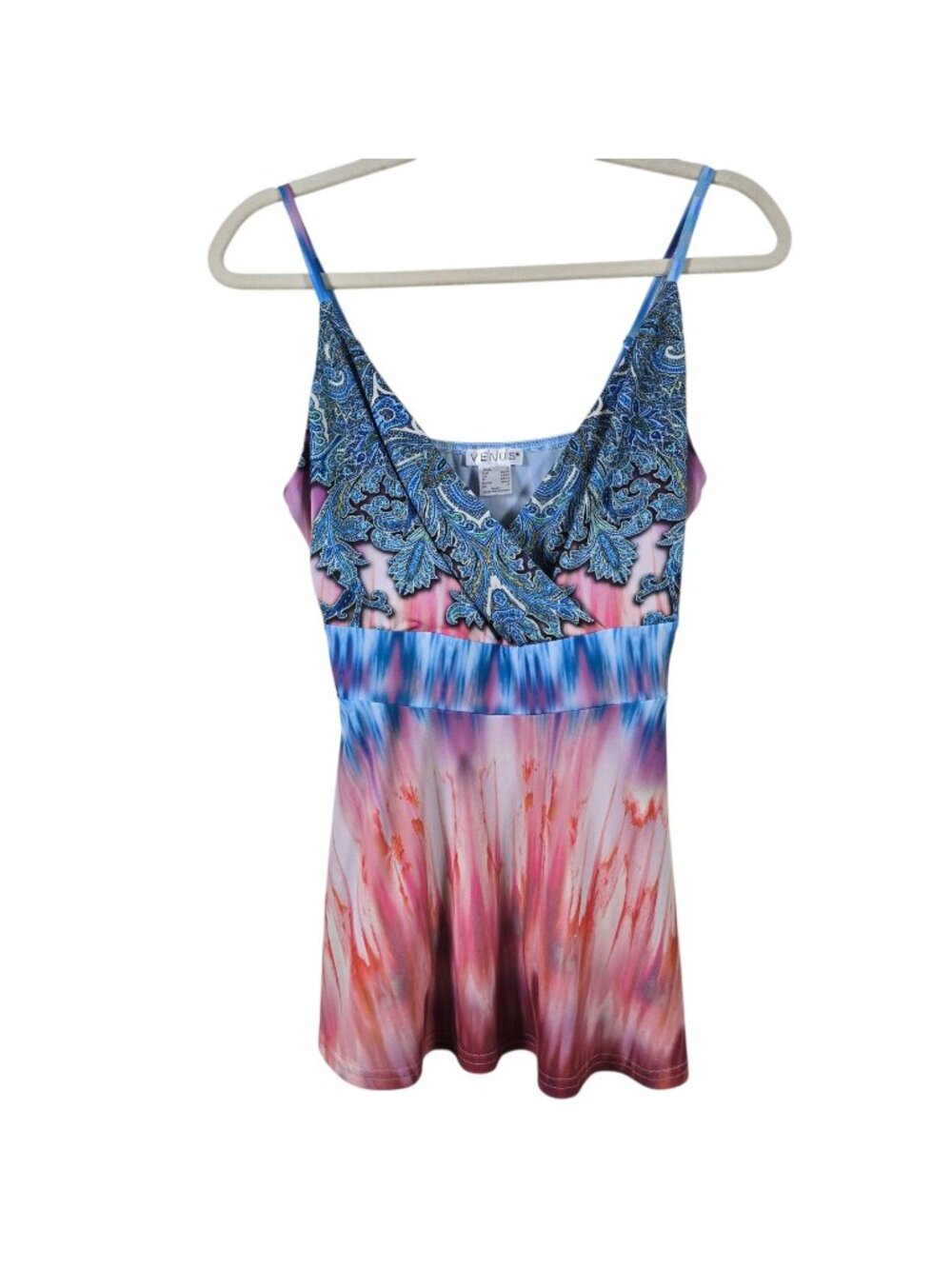 Venus Womens Blue Pink Paisley Ombre Empire Waist V-Neck Cami Tank Top Small